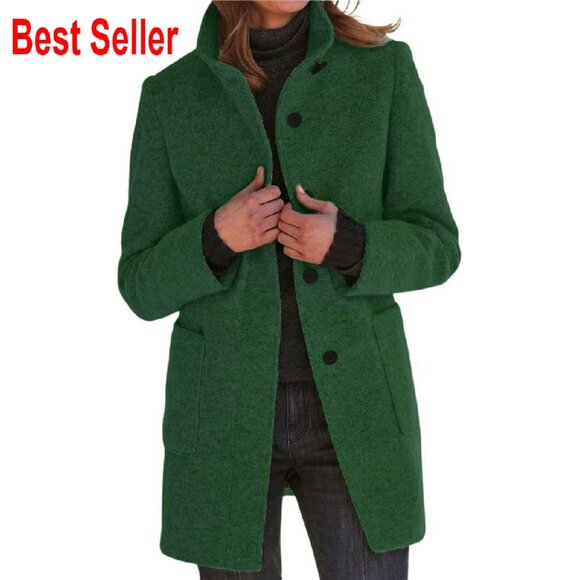 Wool Blend Pea Coat Classic Elegant Professional Long Blazer Jacket Winter